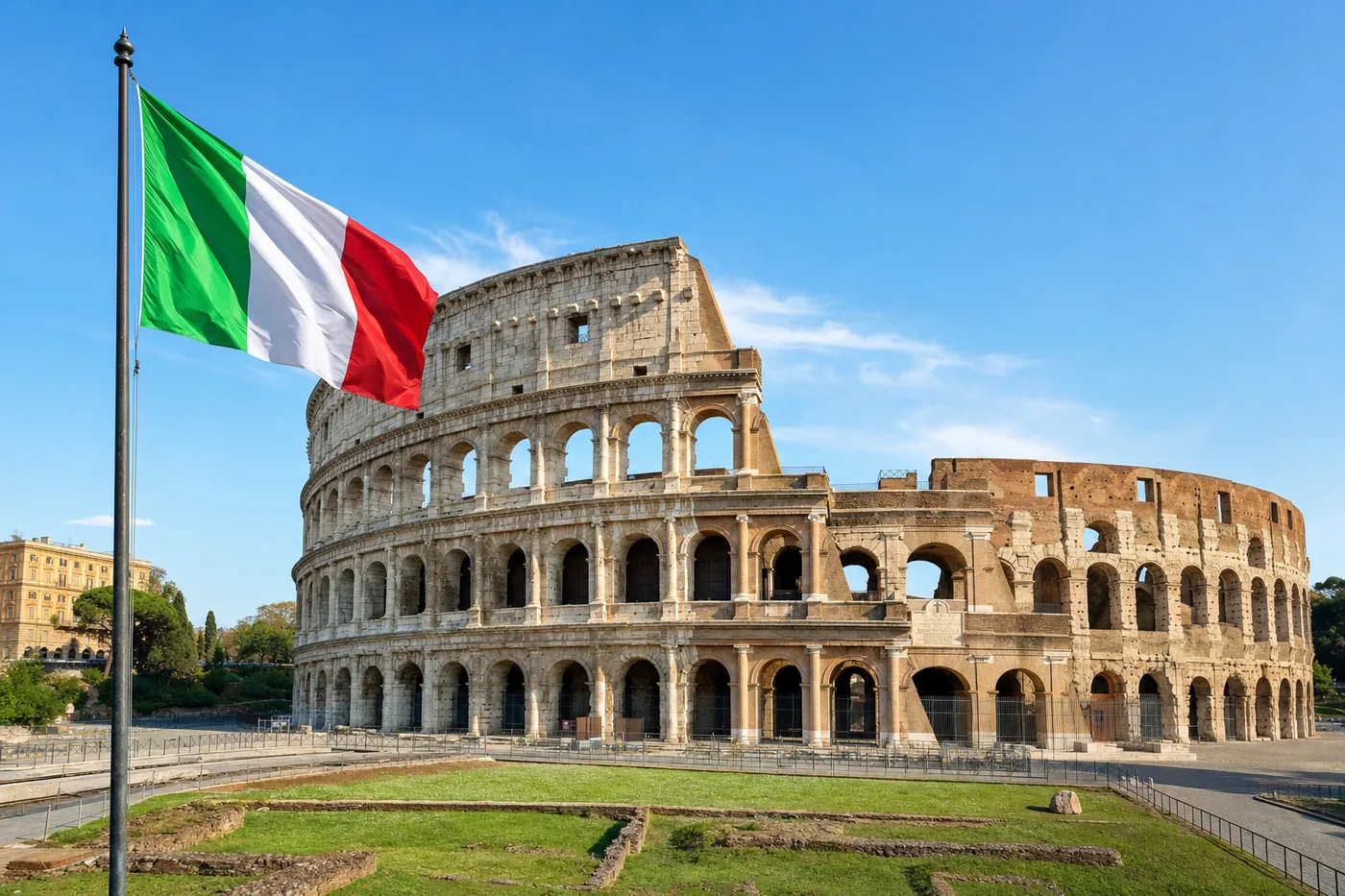 Italia – tunnettu maamerkki ja maan lippu
